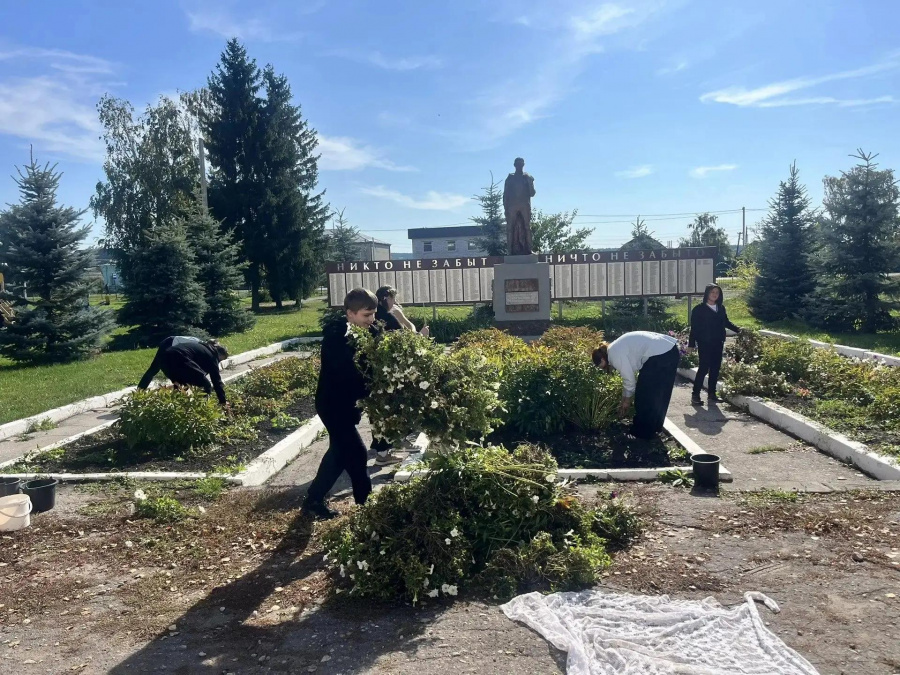 По поручению главы администрации Алексеевского муниципального образования Андрея Демагина проведена уборка территории, прилегающей к памятнику 