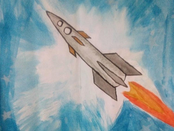 Выставка детских рисунков посвящена Дню Космонавтики
